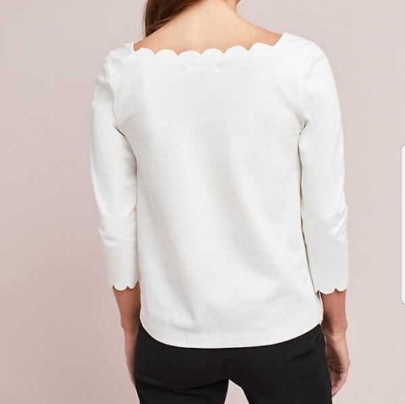 Anthro Eri Ali M Top Scalloped Neck Ivory PAULINA - Picture 3 of 8